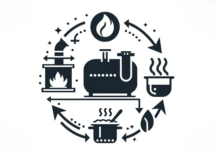 Diagram of a biogas plant turning cattle manure into cooking gas