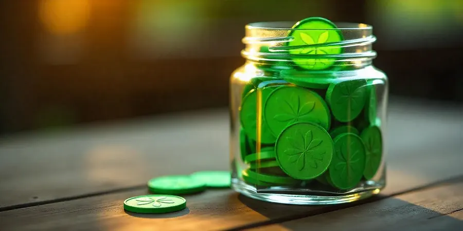 A jar of green tokens