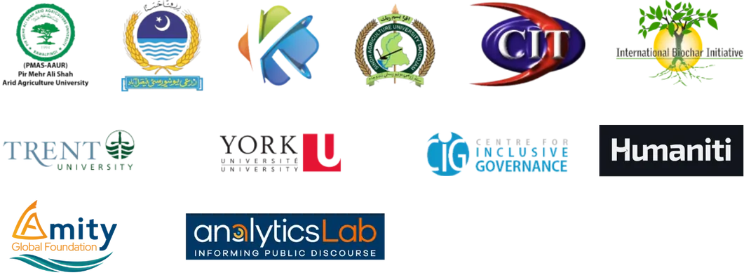 Partner logos: Arid Agriculture University, Trent University, York University, Humaniti, Analytics Lab, Amity and others